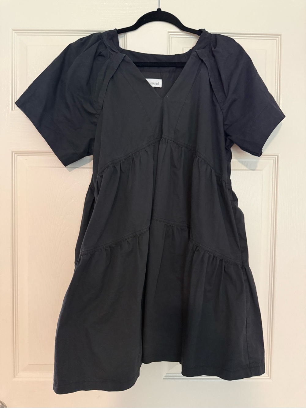Black Tiered V-Neck bubble Casual Dress